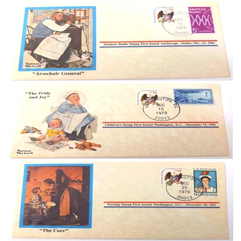 Norman Rockwell Collection 3 Stamped Envelopes